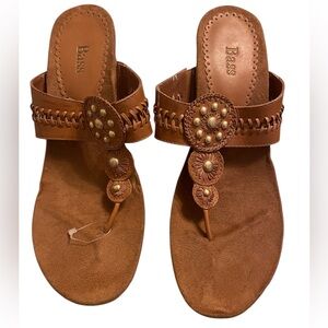 BASS SONYA WEDGE SANDALS LEATHER BRAIDED STUD DETAILS SZ 9